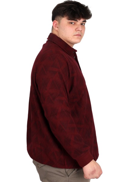 Mode Xl Büyük Beden Erkek Polo Yaka Sweatshirt Baskılı Selanik U24440 Bordo modelleri