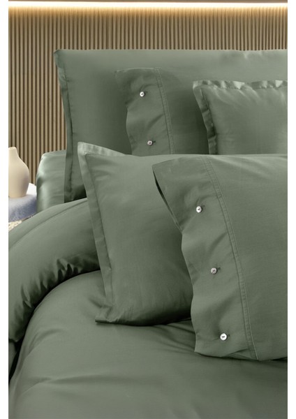 Monochrome Smoke Green Pamuk Saten King Size Nevresim Takımı fiyatları