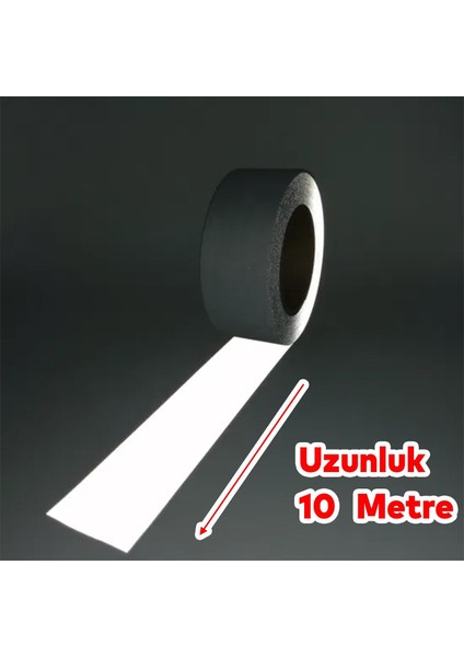 Metalize Gri Renk Düz Desensiz Reflektörlü Bant Gece Parlayan En 5 cm 10 mt Ikaz Bandı Reflektif