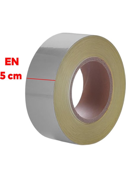 Metalize Gri Renk Düz Desensiz Reflektörlü Bant Gece Parlayan En 5 cm 10 mt Ikaz Bandı Reflektif