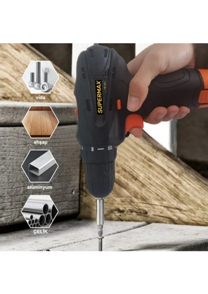 12V 1.5 Ah Metal Şanzıman Tek Akülü Şarjlı Matkap 22 Parça Akülü Vidalama Set Elektrikli Matkap
