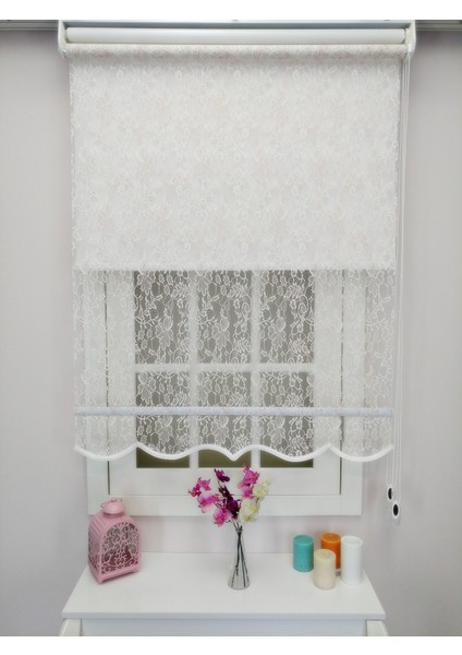 Çiftli Sistem Yeni Beyaz-Toz Pembe Yonca Dantel Series Tül + Stor modelleri