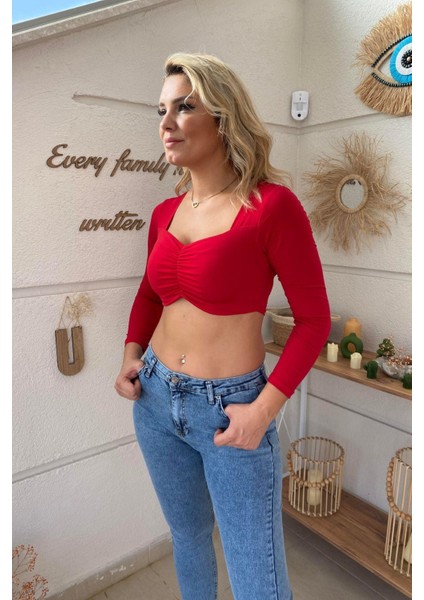 Göğüs Büzgü Detay Crop Bluz fiyatları
