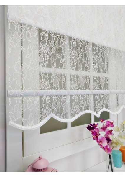 Çiftli Sistem Yeni Beyaz-Toz Pembe Yonca Dantel Series Tül + Stor fiyatları