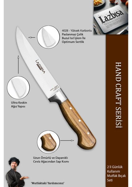 Hand Craft Mutfak Bıçak Seti Et Ekmek Sebze Bıçağı 2 Li Set Günlük Kullanım ( Mtf-127 )