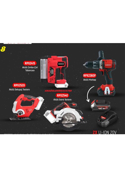 Pro8 Akülü Set Testere Dekupaj Zımba Çivi Tabancası Darbeli Matkap 30PCS