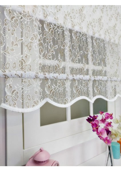 Çiftli Sistem Yeni Beyaz-Bej Yonca Dantel Series Tül + Stor fiyatları
