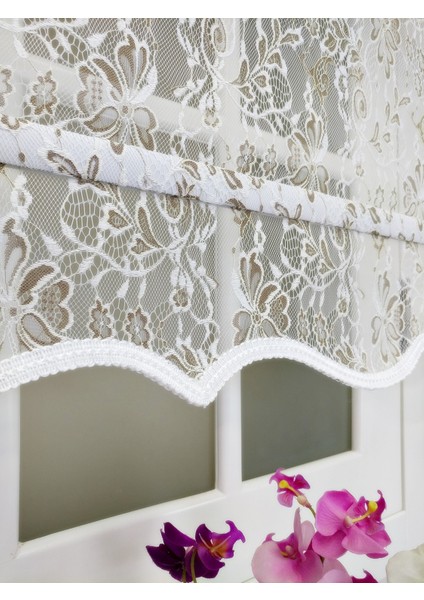 Çiftli Sistem Yeni Beyaz-Bej Yonca Dantel Series Tül + Stor modelleri