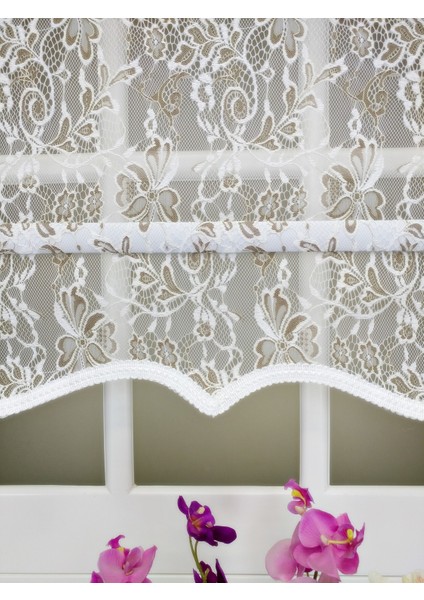 Çiftli Sistem Yeni Beyaz-Bej Yonca Dantel Series Tül + Stor fırsatları