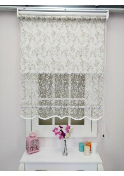 Çiftli Sistem Yeni Beyaz-Bej Yonca Dantel Series Tül + Stor indirimleri