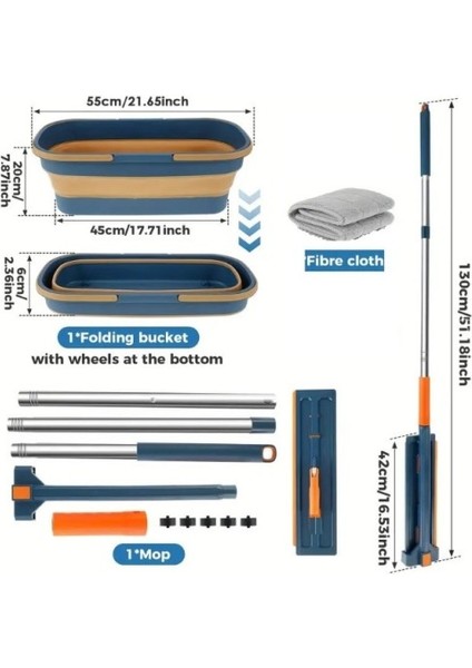 Katlanabilir Temizlik Mopu ve Tekerlekli Kova Seti