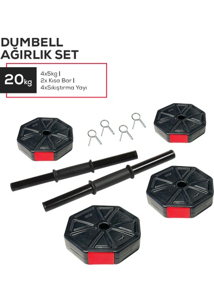 20 Kg Dambıl - Dumbell - Ağırlık - Halter - Kısa Bar Ve Düz Bar Seti