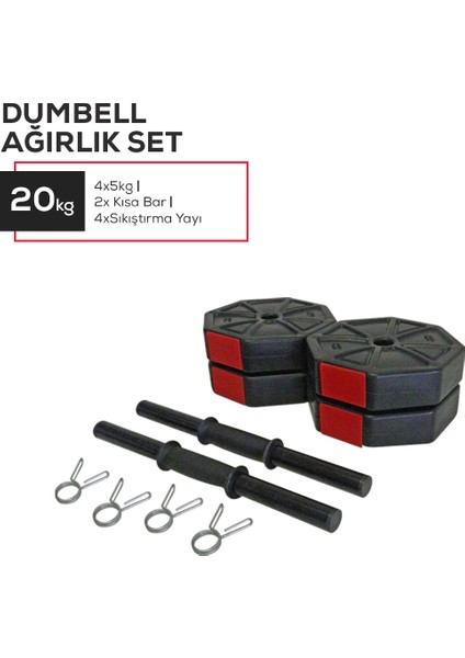 20 Kg Dambıl - Dumbell - Ağırlık - Halter - Kısa Bar Ve Düz Bar Seti