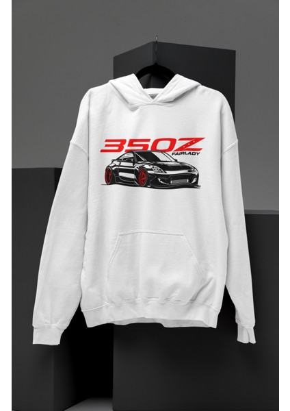 Unisex 350Z Fair Lady Baskılı Kapüşonlu Sweatshirt, Oversize Araba Temalı Hoodie