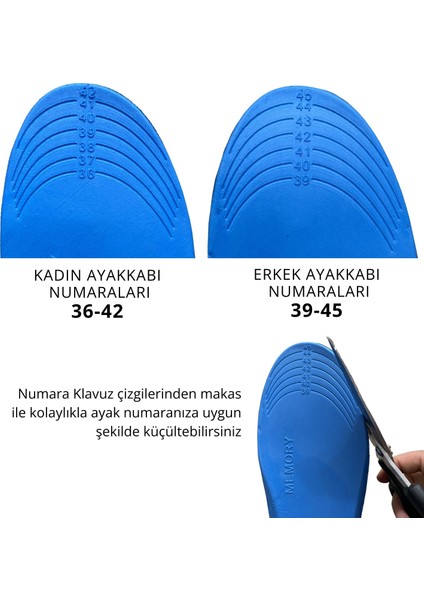 Ortopedik Memory Foam Tabanlık, Konfor & Rahat Ark Takviyeli, Şok Emici Ayakkabı Tabanı, Siyah