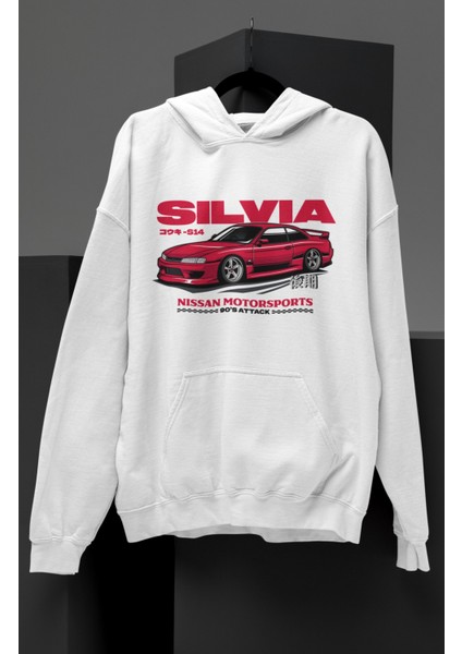 Unisex Nis-San Silvia S14 Baskılı Kapüşonlu Sweatshirt, Oversize Araba Temalı Hoodie