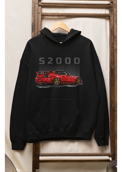 Unisex Hondaa S2000 Baskılı Kapüşonlu Sweatshirt, Oversize Araba Temalı Hoodie