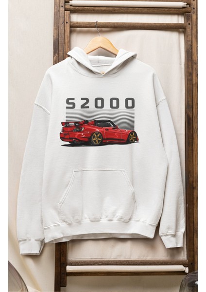 Unisex Hondaa S2000 Baskılı Kapüşonlu Sweatshirt, Oversize Araba Temalı Hoodie