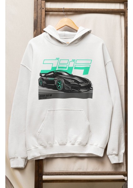 Unisex 35GT-RR Baskılı Kapüşonlu Sweatshirt, Oversize Araba Temalı Hoodie