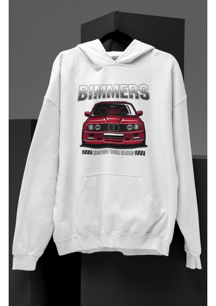 Unisex Bimmers Baskılı Kapüşonlu Sweatshirt, Oversize B M V Araba Temalı Hoodie