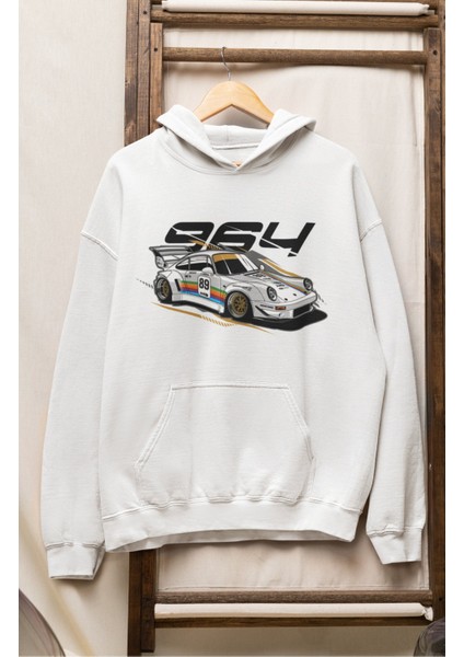 Unisex 964 Car Baskılı Kapüşonlu Sweatshirt, Oversize Klasik Araba Temalı Hoodie