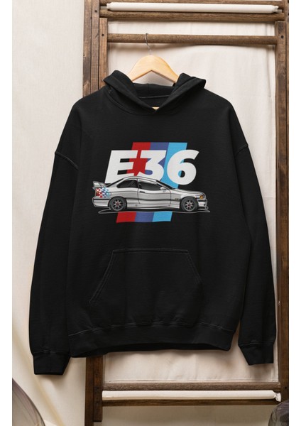 Unisex E36 Baskılı Kapüşonlu Sweatshirt, Oversize Araba Temalı Hoodie
