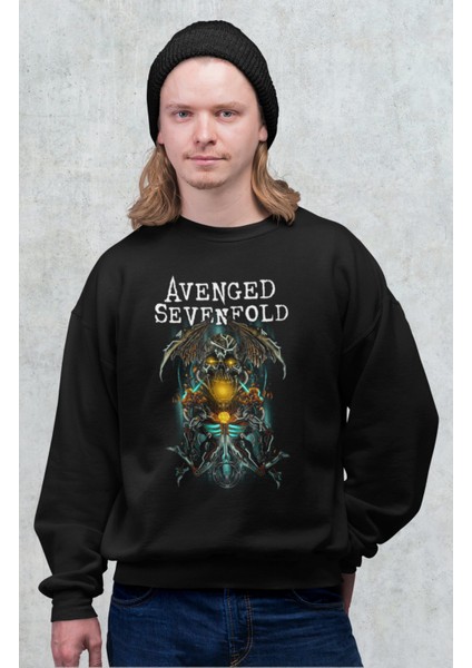 Unisex Avenged Sevenfold Yazılı Kapüşonsuz Sweatshirt, Oversize Rock Band Baskılı Sweat