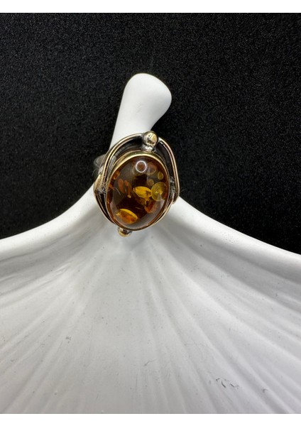 Otantik Kehribar Gümüş Yüzük