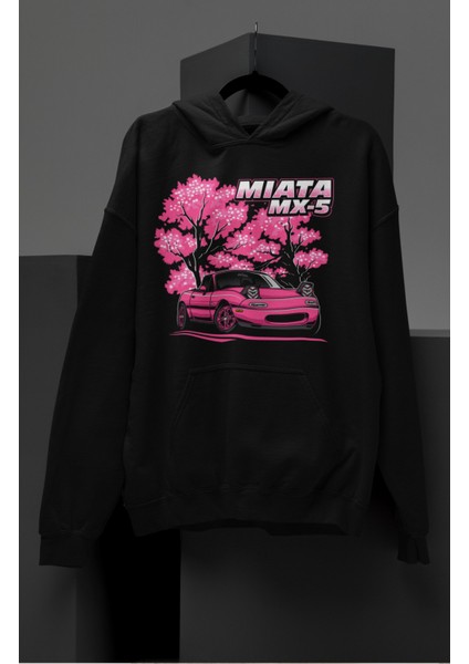 Unisex Miata Mx-5 Baskılı Kapüşonlu Sweatshirt, Oversize Araba Temalı Hoodie