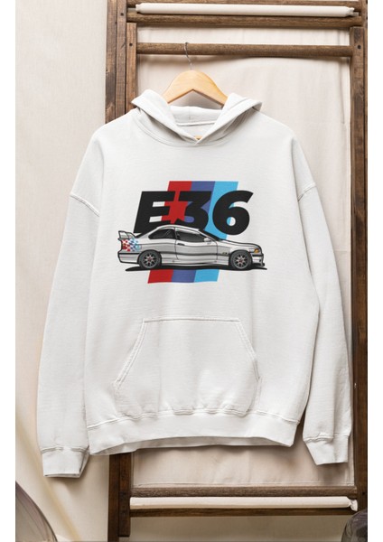Unisex E36 Baskılı Kapüşonlu Sweatshirt, Oversize Araba Temalı Hoodie