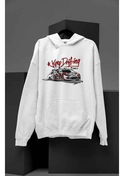 Unisex Keep Drifting Nissan Silvia S15 Baskılı Kapüşonlu Sweatshirt, Oversize Araba Temalı Hoodie