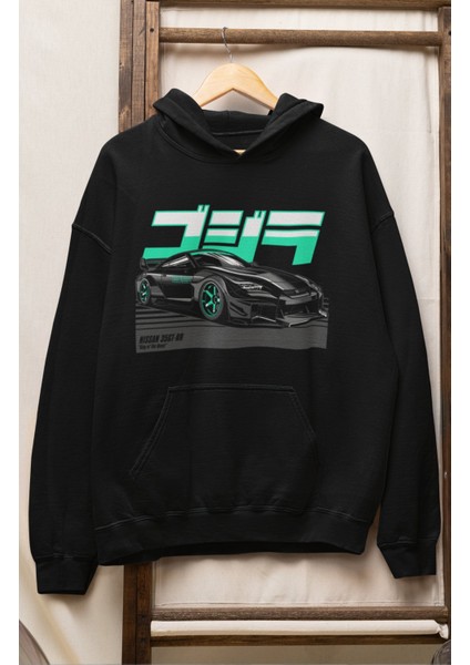 Unisex 35GT-RR Baskılı Kapüşonlu Sweatshirt, Oversize Araba Temalı Hoodie