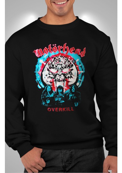 Unisex Motörhead Overkill Yazılı Kapüşonsuz Sweatshirt, Oversize Rock Band Baskılı Sweat