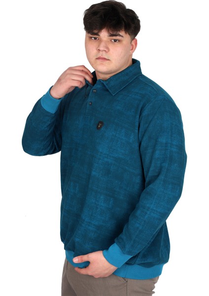 Mode Xl Büyük Beden Erkek Polo Yaka Sweatshirt Baskılı Selanik U24440 Turkuaz fiyatları