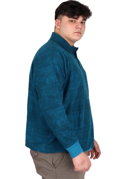 Mode Xl Büyük Beden Erkek Polo Yaka Sweatshirt Baskılı Selanik U24440 Turkuaz modelleri