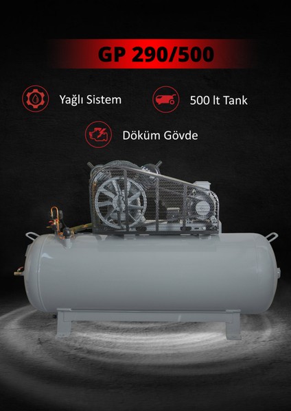 GAP GP 290/500 | 500 lt 2 Kafa 8 Bar 5.5 HP Pistonlu Hava Kompresörü