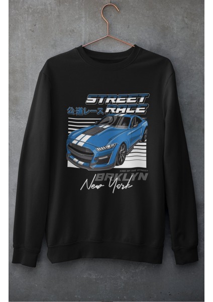 Street Race Kapüşonsuz Sweatshirt, Unisex Oversize Araba Temalı Sweat