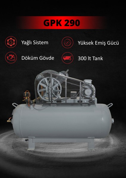 GAP GPK 290 | 300 lt 2 Kafa 12 Bar 5.5 HP Pistonlu Hava Kompresörü