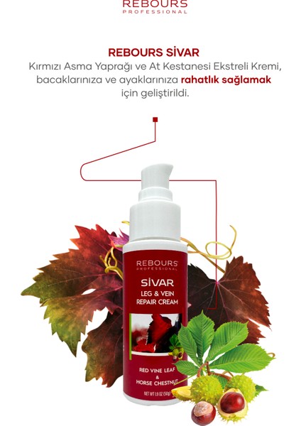 Rebours Sivar V.aris Çatlak Damar Bacak Onarıcı Krem Kırmızı Asma Yaprağı Özü Masaj Kremi