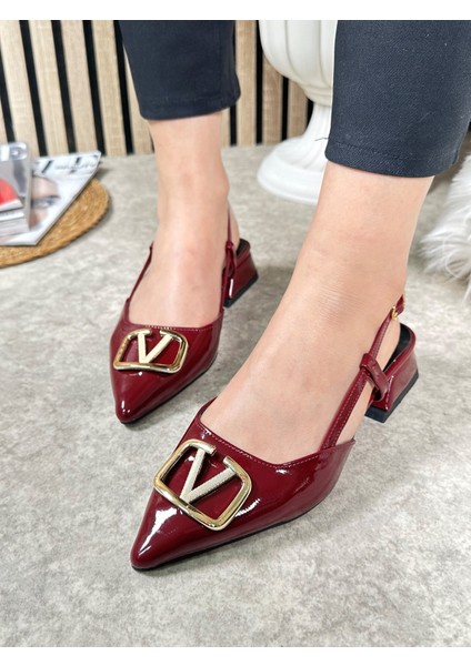 Günlük Kadın Abiye Kalın Kısa Topuklu V Tokalı Ayarlanabilir Sivri Burun Babet Ayakkabı 459 indirimleri