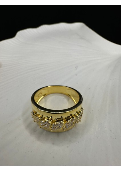 Ithal Kalın Taşlı Yüzük Altın Kaplama