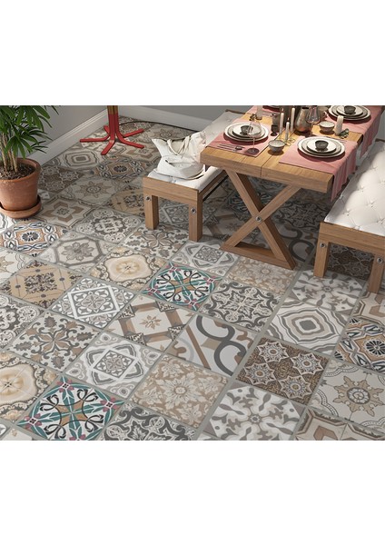 Yapışkanlı Yer Folyosu Kalın ve Derz Belli Etmeyen Patchwork Desenli Sfy-56