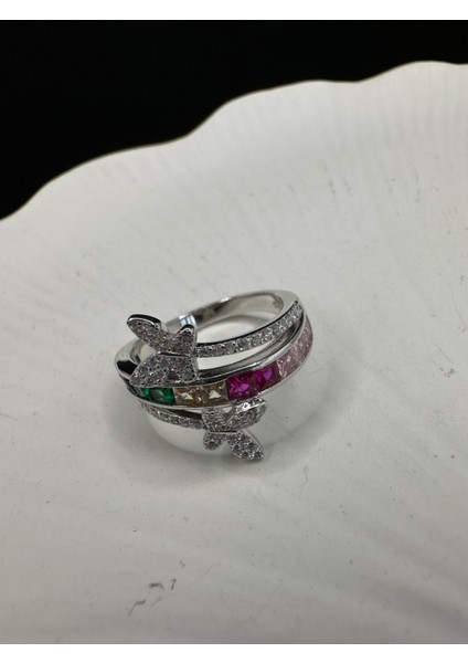 Ithal Renkli Taşlı Kelebekli Yüzük