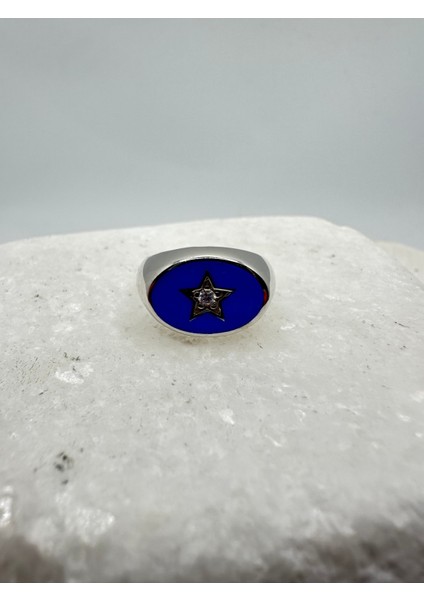 Ithal Yıldızlı Mavi Mineli Trend Yüzük Ayarlanabilir