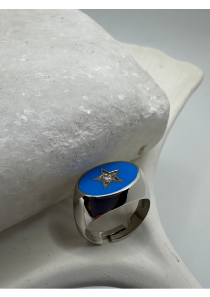 Ithal Yıldızlı Mavi Mineli Trend Yüzük Ayarlanabilir modelleri