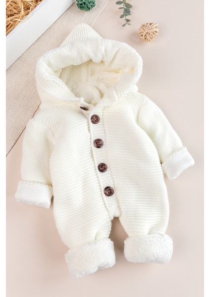 Triko Örme Welsoft Astarlı Kapüşonlu Kışlık Bebek Tulum