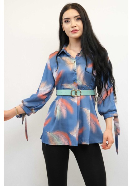Kemerli Gömlek Tunik Indigo