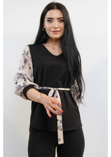 Şifon Kol Bluz Siyah
