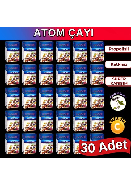 Bitkisel Propolisli - C Vitaminli - Kara Mürverli Atom Çayı Kış Çayı 150 gr x 30 Adet