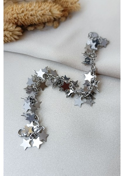 Silver Işıltılı Yıldız Kümeleri Detay Modern Şık Çelik Bileklik